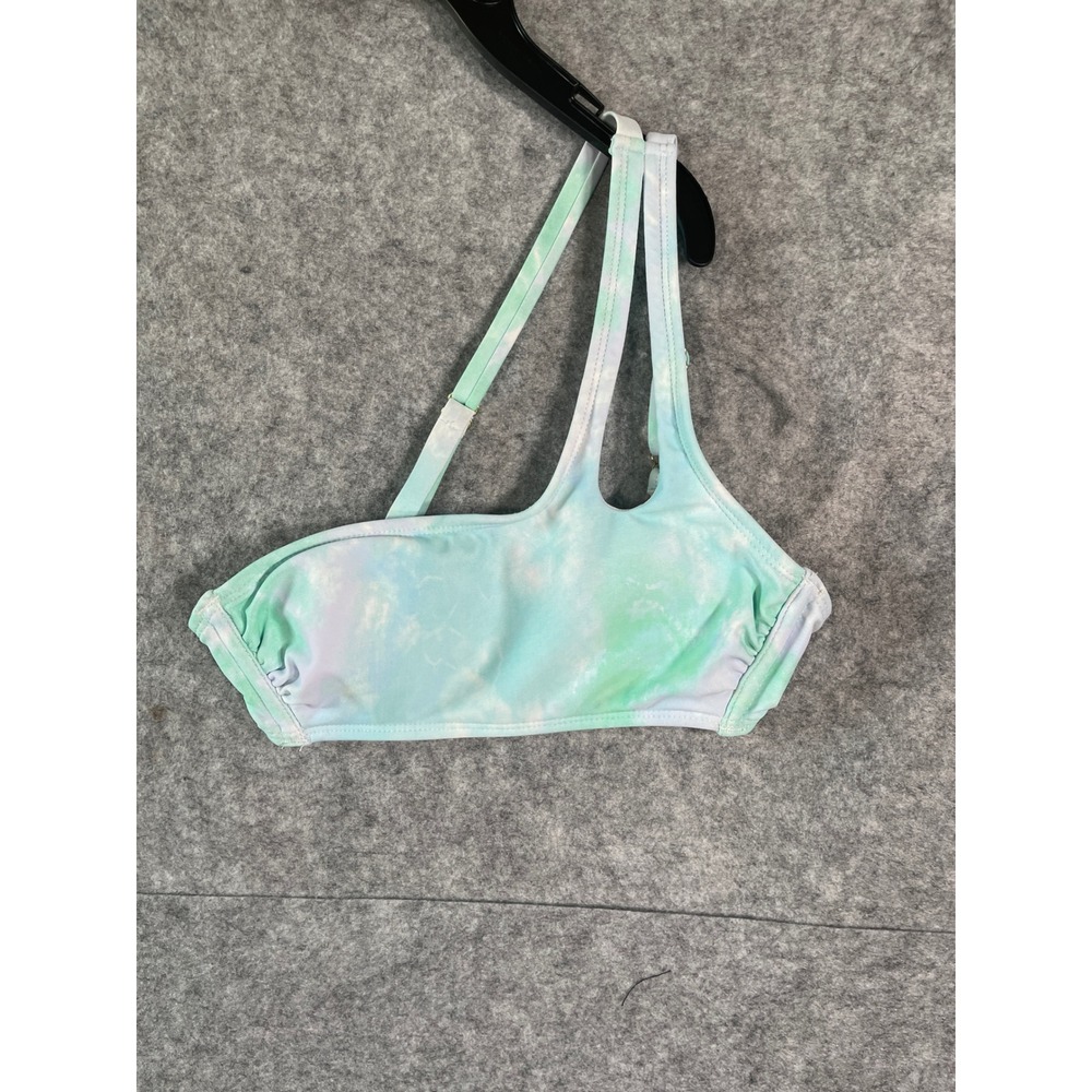 Xhilaration Womens XS Tie Dye One Shoulder Bikini Top Green Blue Asymmetrical